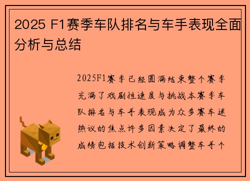 2025 F1赛季车队排名与车手表现全面分析与总结