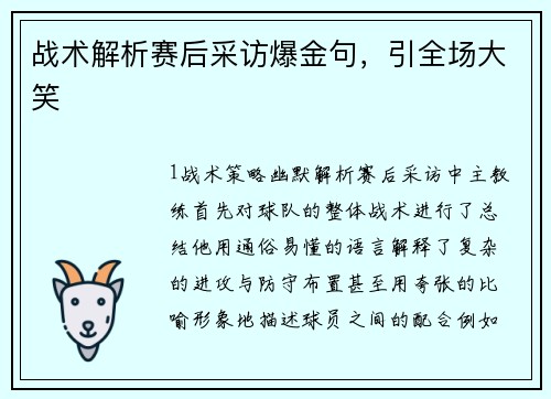 战术解析赛后采访爆金句，引全场大笑